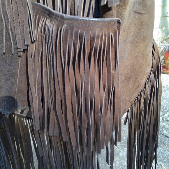 Pypsa Vintage 60's/70's Brown Suede Extra Long Fringe Western Unisex Jacket SzM - Picture 16 of 16